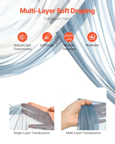 VEVOR Artificial Wedding Arch Flowers Kit, Blue Wedding Arch Flowers with Drapes Kit -2 Pcs Floral Arrangement, 2 Pcs Sheer Drapes, for Ceremony Bouquets Reception Backdrop Decoration（No Include Wood - color: Dusty Blue, size: 4 Pcs