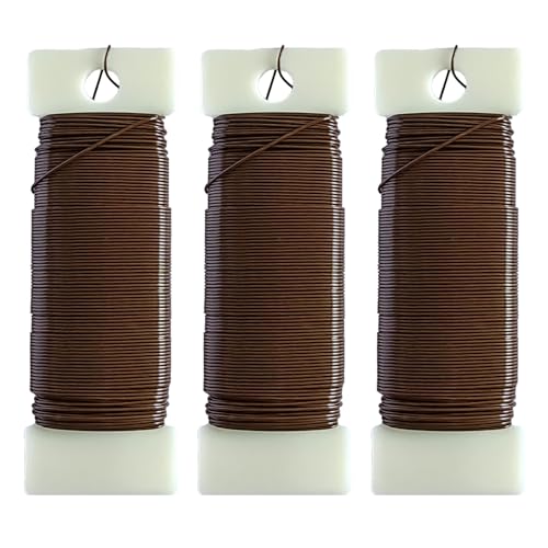 3 Rolls 22 Gauge Brown Paddle Wire Flexible Floral Wire for Flower Arrangement, Wreath, Garland - color: Brown