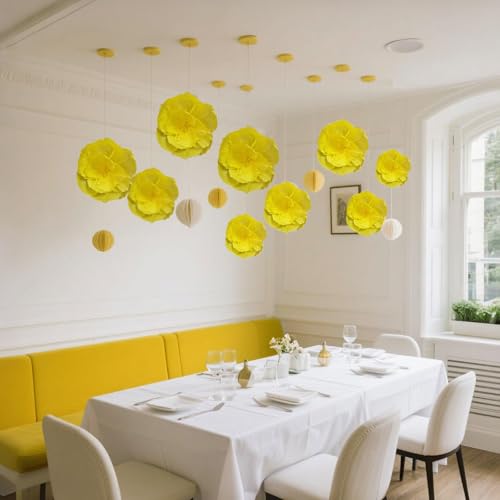 BRT Bearingshui Crepe Paper Flowers Decoration for Wall Total 9 Pcs, Artificial Flowers Backdrop for Wedding Decor Baby Bridal Shower Birthday Party, Yellow 3D Wall Flowers Decor - color: Yellow