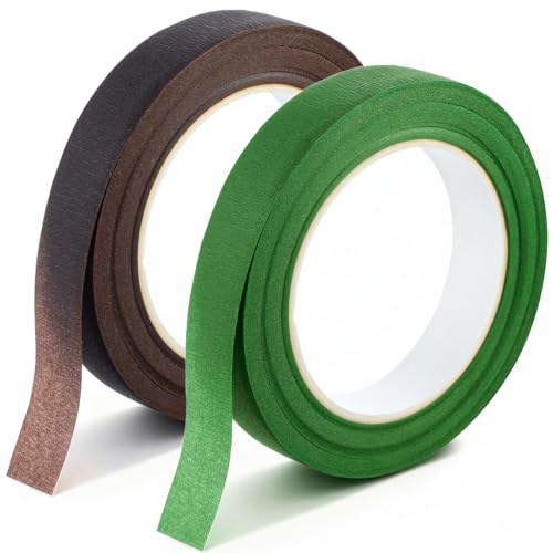 2 Roll Brown& Green Floral Tape 1/2" Width Flower Tape Florist Binding Tapes Waterproof Florals Tapes for Fresh Flowers Bouquets Stem Wrapping and Floral Arrangement Supplies