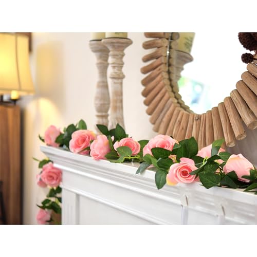 FiveSeasonStuff Amaranth Pink Artificial Rose Garlands, Four Separate Faux Flower Vines with Greenery - color: Amaranth Pink