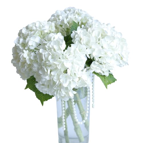 White Hydrangea Artificial Flowers - High-End 22.5cm Oversized Heads (4pcs) | Real-Touch Design | Perfect for Christmas, Weddings, Home Decor, Parties & Outdoor Use（White） - color: White