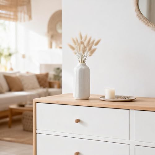 flature Ceramic Vase in Nordic Style, Decovase Large for Pampas Grass as Boho Deco, Vase White Matt 10 inch for Flowers, Scandinavian Design Home Decoration for Fresh Flowers, Dried Flowers (Size L) - color: White, size: Single Large