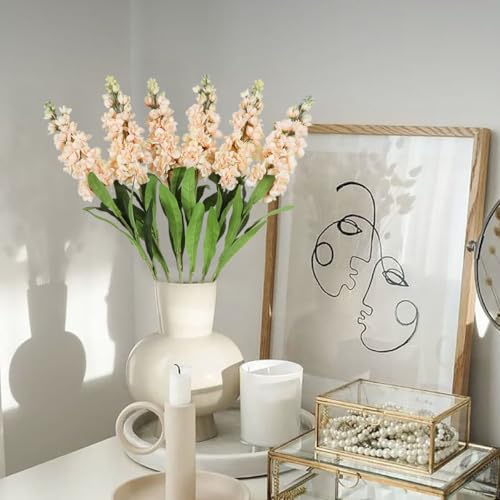 IPOPU 6PCS Snapdragon Artificial Flowers 31.50" Delphinium Fake Flowers Long Stem Antirrhinum Majus Silk Flowers Larkspur Faux Flower for Home Wedding Decorations Floral Arrangement (Light Champagne) - color: Light Champagne
