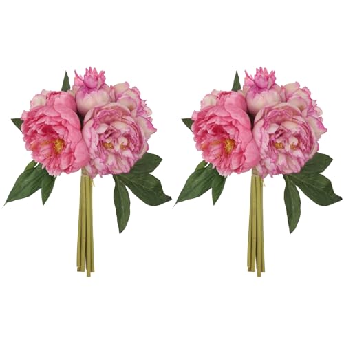 Dark Pink Peonies Silk Flowers 2 Bouquets Fake Peonies 14 Heads Faux Peony Flowers with Stems for Wedding Decoration Bride Bouquet Faux Flowers Crafts Floral Arrangement (Dark Pink) - color: Dark Pink
