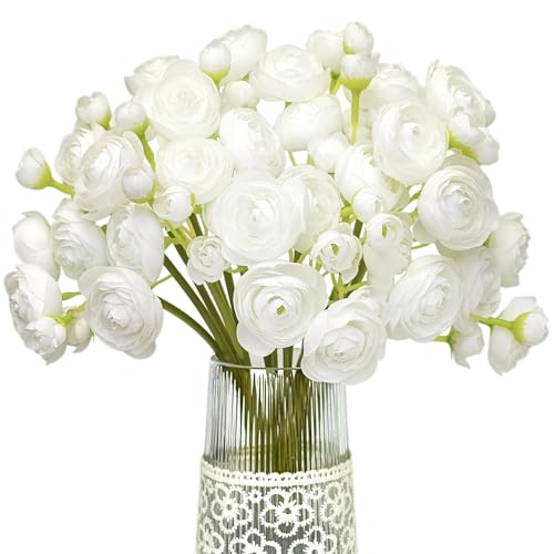 Letjolt Ranunculus Artificial Flower White Silk Flowers, 18pcs | Faux DIY Bouquet, Wedding Engagement Centerpieces, Bridal Shower Decorations, Home Decor - color: White