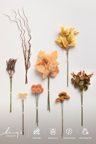 Ling's moment Artificial Greenery Stems Box Set, 42pcs with 9 Kinds of Faux Flowers Picks for DIY Bridal Bouquets Wedding Floral Arrangement Table Centerpieces, Brown & Orange - color: Brn-brown & Orange