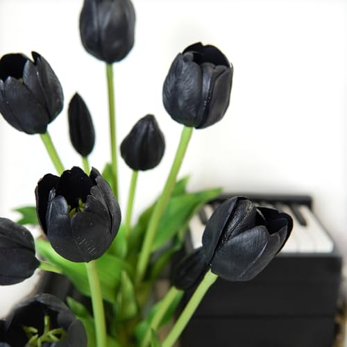10 Pcs Fake Tulips Tulips Artificial Flowers Real Touch Fake Flowers Artificial Flower Bouquet for Home Table Party Wedding Decoration (Black) - color: Black