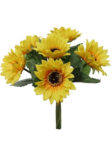 Larksilk 2 Pack 14" Artificial Sunflower Bundle – 6 Stems, Faux Yellow Sunflowers for Vase, Home Décor, Centerpieces, Weddings