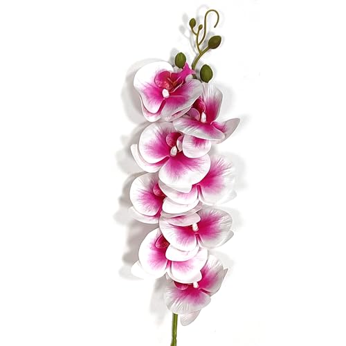 ATFL 8 Pcs 32'' Pink and White Edge Orchid Artificial Flowers Real Touch, Artificial Fake Faux Silk Orchid Stem Bouquets for Wedding Party Home Garden Decor (excluding the Pot) - color: Pink+white Edge