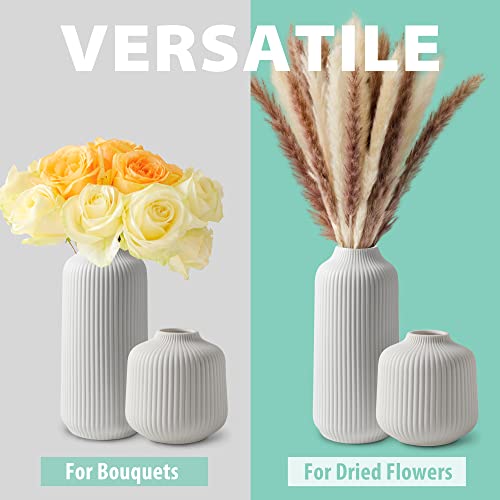 flature Ceramic Vases in Nordic Style, Modern Vase Deco for Pampas Grass, Boho Deco for Windowsill, Vases Set in White Matt, Flower Vase as Home Decoration for Fresh Flowers, Dried Flowers, Set of 2 - color: White, size: Set of 2
