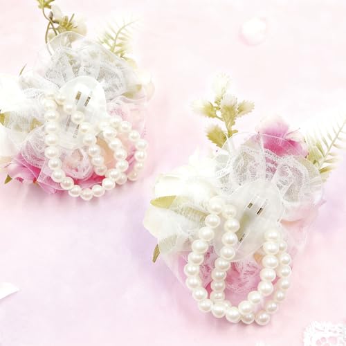 2 Pcs Pink White Carnation Wrist Corsage, Artificial Flower Corsage Bracelet for Wedding, Prom, Bridesmaid, Mother of the Bride, Bridal Shower Party (Carnation,2pcs Wrist Corsage) - color: Carnation,2pcs Wrist Corsage