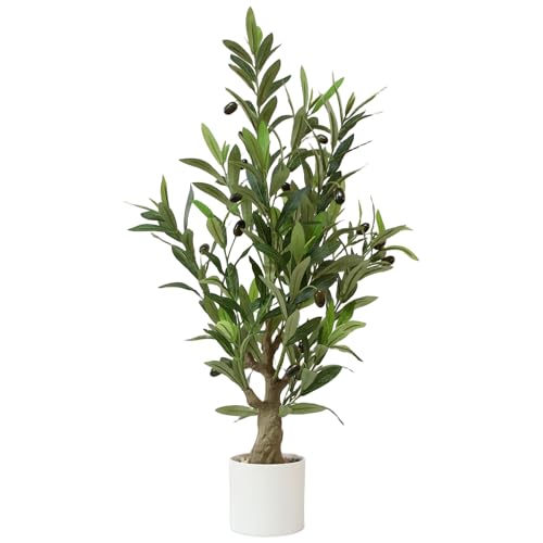 Fake Olive Tree with Pot Indoor, 30" Artificial Olive Tree Stems Potted Greenery Tabletop Faux Green Plants in Pot for Office Bedroom Bathroom Kitchen Living Room Home Decor - color: 30in