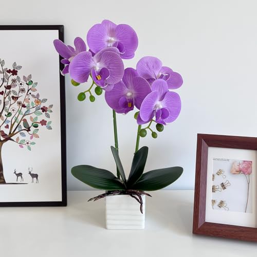 Artificial Orchids for Home Decor Indoor with Vase Orchids Artificial Flowers Light Purple Orchid Height 14 inches - color: Light Purple