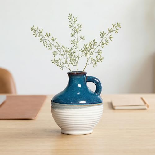 Sunddo Blue and White Vase for Pampas Grass, 6 Inch Small Ceramic Vases for Centerpieces, Modern Pitcher Vase for Flower, Bathroom, Dining Table Decor, Bedroom, Book Shelf Decor - color: Nautical Blue, size: 6 Inch