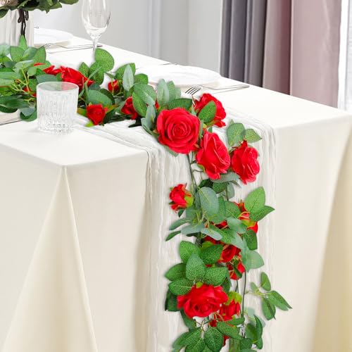 4p Red Artificial Rose Vine,Rose Garland,Pink Flower Vines for Decoration, Wedding, Garden, Wall Decoration,Backdrop,Bedroom,Birthday Party - size: Red - 4 pcs