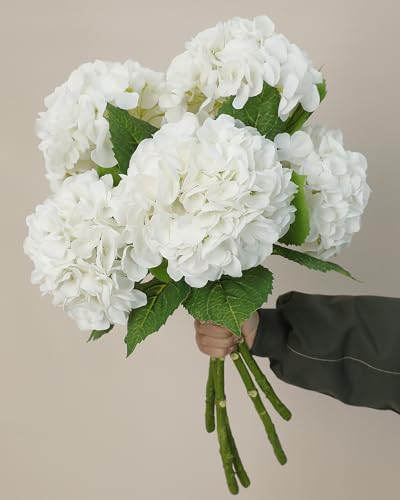 5pcs White Hydrangea Artificial Flowers Real Touch Latex Large Fake Hydrangeas 21in Lifelike Full Dried Faux Hydrangea Flowers for Home Decor Wedding Party Arrangements - color: White, size: 5Pcs