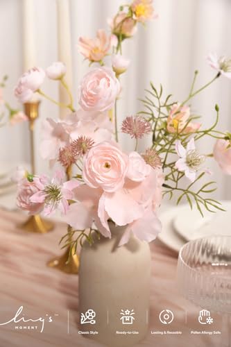 Ling's moment Artificial Greenery Stems Box Set, Faux Greenery Picks for DIY Bridal Bouquets Wedding Floral Arrangement Table Centerpieces, Blush & Powder Blue - color: Filler Flower Combo- Blush & Powder Blue