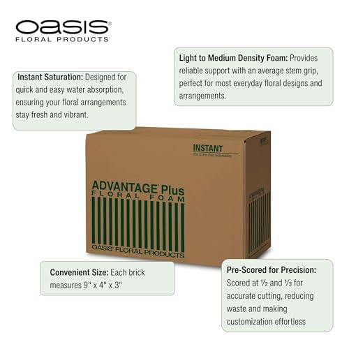 OASIS® Advantage® Plus Floral Foam – All‑Purpose Floral Foam Bricks, Punched for Faster Water Absorption, Green – 48 Brick Case