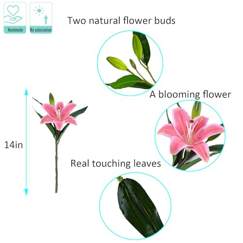 Kimura's Cabin 6Pcs Tiger Lily Artificial Flowers Real Touch Fake Lilies Flower with Stems Faux Plants Lilys for Easter Bouquet Wedding Floral Arrangements Home Table Centerpiece Decor(Rose Pink) - color: Rose Pink
