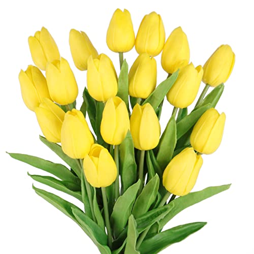 Beferr Tulips Artificial Flowers 18Pcs Faux Tulip Real Touch Tulip Fake Flowers Bouquets Arrangements for Mothers Day Spring Easter Home Wedding Table Decor Yellow - color: J-18pcs-1colors-yellow, size: 18PCS