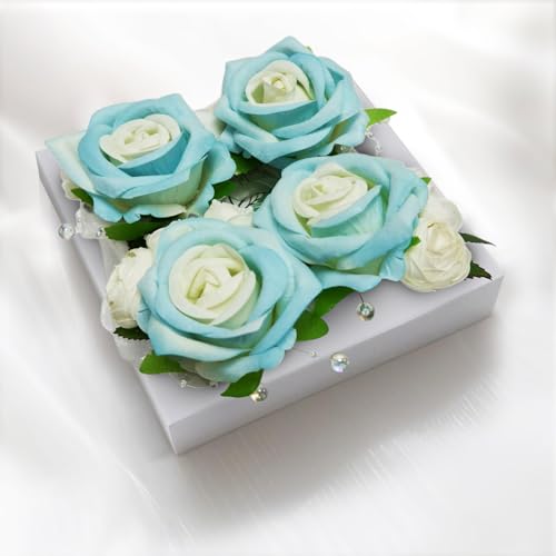 Wrist Corsage and Boutonniere Set, Artificial Rose Corsage Wristlet and Boutonniere for Wedding Prom Party (Blue, 2 Boutonniere&2 Wrist Corsage) - color: Blue, 2 Boutonniere&2 Wrist Corsage