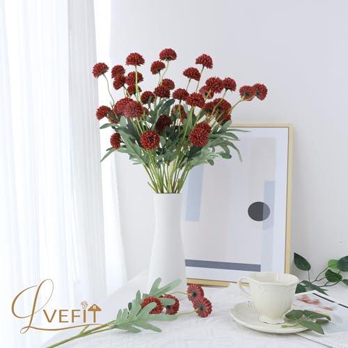 LVEFIT 10 Pcs Burnt Orange Kiku Flower Fake Mums Long Stem Flowers,Faux Kiku Flower Bulk,Silk Flowers Mini Chrysanthemum Floral Arrangements,Artificial Flowers Chrysanth Mini Fake Flower - color: Burnt Orange