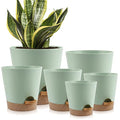 YNNICO Indoor Self Watering Planters with Drainage Holes and Saucers, 8, 7, 6.5, 6, 5.5, 5 Inches, Green, 6 Pots. - color: Green, size: 8+7+6.5+6+5.5+5 inch