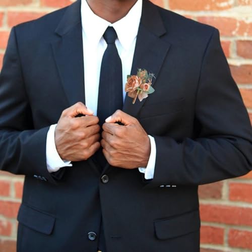 Orange Men Boutonniere for Wedding Party Prom Homecoming Ceremony Anniversary Suit Decorations Artificial Rose Flowers Single Boutonniere for Best Men Groom Groomsmen - color: Orange Boutonniere