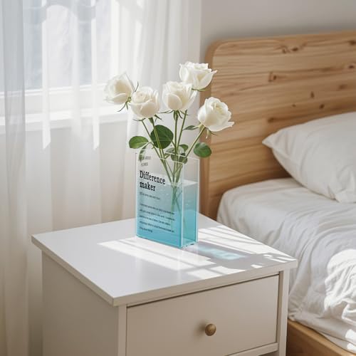 BuyCard Clear Acrylic Book Vase for Flowers, Transparent Book Flower Vase for Home Decor, Simplicity Bookshelf Decor, Unique Stuff for Book Lovers, Difference Maker, Gift to Motivate (Blue) - color: Gradient Blue
