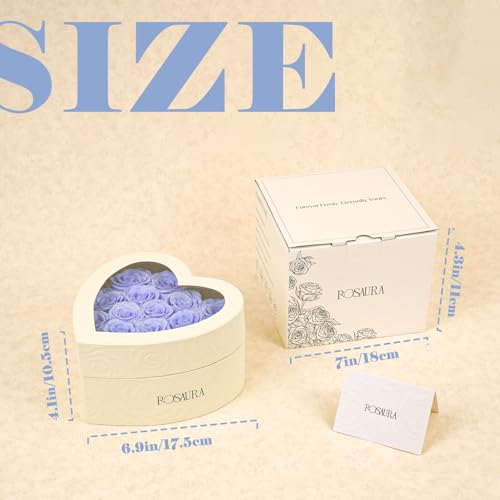 Rosaura Heart-Shaped Preserved Roses Gift Box - Real Forever Flowers for Christmas, Birthday, Valentine's & Mother's Day (Sky Blue, 16 roses) - color: Sky Blue, size: 16 roses