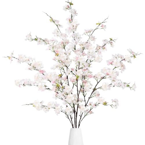 Sggvecsy Artificial Cherry Blossom Flowers 4 Pcs Faux Cherry Blossom Stems Faux Silk Cherry Blossom Branches 43’’ Fake Flowers Long Stems for Vase Arrangements Home Wedding Table Decor (Light Pink) - color: Light Pink