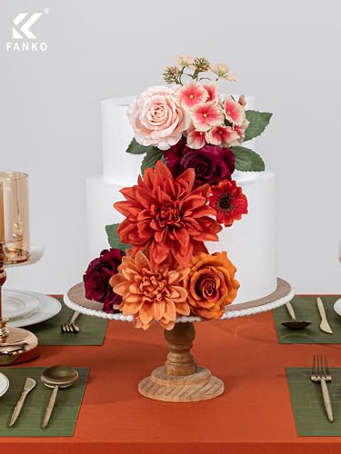 FANKO Artificial Flowers for DIY, Burgundy Burnt Orange Blush Pink Faux Flowers Bouquet, Fake Rose Poppy Dahlia Daisy Silk Flowers for Vase, Home Decor, Celebrations, Summer Wedding, Birthday, Party - color: Burnt Orange Dahlia