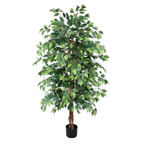Ficus Tree Artificial 6ft, Tall Fake Tree with Realistic Leaves & Trunk, Artificial Tree for Home Office Living Room Decor Indoor Outdoor. - style: 6ft