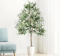 Olive Trees Artificial Indoor, 6FT Faux Olive Tree with Black Planter, Tall Fake Tree with Artificial Moss Natural Trunk Realistic Fruits for Home Office Decor Indoor