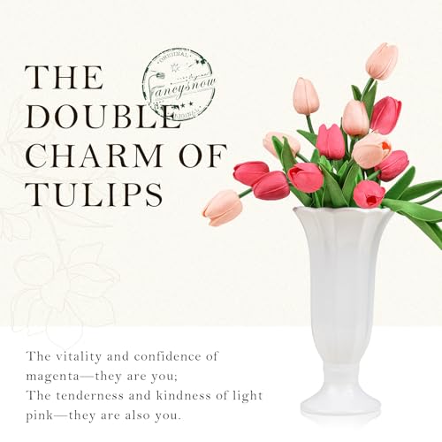 20Pcs Magenta and Light Pink Tulips Artificial Flowers Real Touch Faux Tulips PU Fake Flowers for Home Decor - Easter Spring Table Arrangement in Vase (Bedroom, Living Room, Kitchen) - color: Magenta/Light Pink-20