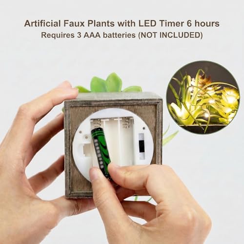 Small Fake Plants, 3 Packs Mini Succulent Plants Artificial with Led Lights for Indoor Bathroom Bedroom Desk Office Decor - color: Morning Mist