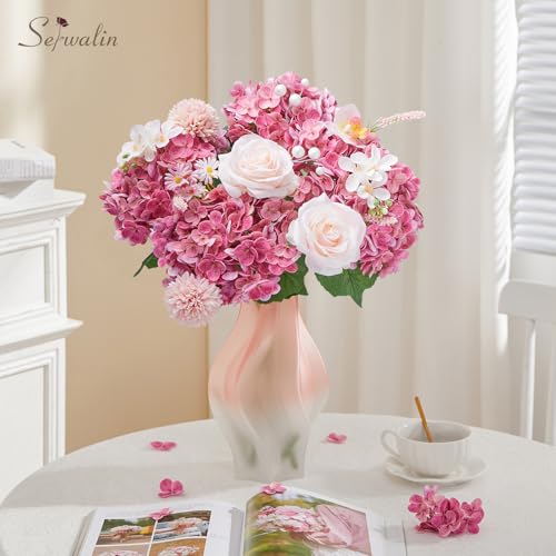 Serwalin 𝟱𝙋𝘾𝙎 Real Touch Hydrangea Artificial Flowers with Long Stems,20in Magenta Latex Large Lifelike Faux Hydrangea Flowers for Home Decor Wedding Bouquets Centerpieces - color: Magenta Pink, size: 5PCS