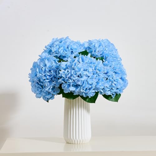 8Pcs Blue Fake Flowers Silk Hydrangea Artificial Flowers Bouquets Faux Hydrangea Stems for Home Table Centerpieces Wedding Party Decoration - color: Blue