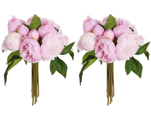 Pink Peonies Silk Flowers 2 Bouquets Pink Fake Peonies 14 Heads Faux Peony Flowers with Stems for Wedding Decoration Bride Bouquet Faux Flowers Crafts Floral Arrangement (Multi-Pink) - color: Multi-pink