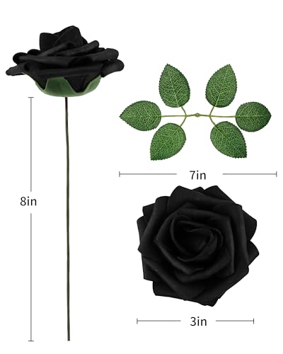DuHouse 50Pcs Artificial Roses Flowers Fake Roses with Stems Real Touch Foam Flowers for DIY Wedding Bouquet Party Centerpiece Floral Arrangement Party Home Decor(Black) - color: Black, size: 50pcs