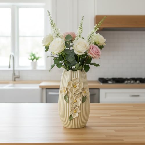 Yellow Ceramic Vase, 9 Inch Modern Centerpiece Vases Home Decor, Decorative Flower Vase for Pampas Grass, Kitchen, Fireplace, Living Room, Bathroom Decor - color: Yellow, size: 9 inch