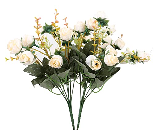 Duovlo 7 Branch 21 Mini Rose Heads Artificial Flowers Bouquet Wedding Home Office Decor,Pack of 2 (2 PCS Champagne) - color: 2 Pcs Champagne