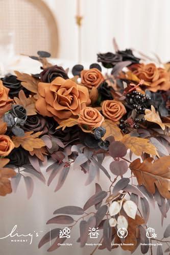Ling's moment 9FT Eucalyptus and Willow Leaf Flower Garland, Handcrafted Wedding Sweetheart Table Centerpieces, Head Table Decor, Arch Backdrop Decorations for Wedding | Halloween Black & Orange - color: Or-halloween Black & Orange
