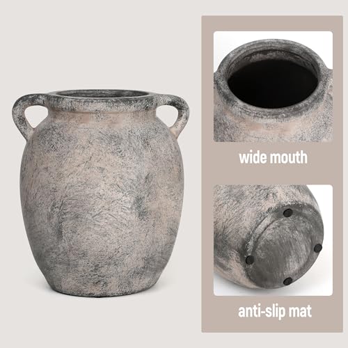 7.28" Double Handle Terracotta Ceramic Vase, Farmhouse Table Decor Housewarming Gift - size: 7.27In