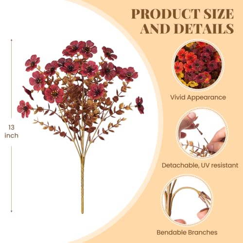 INXUGAO 12PCS Fake Artificial Fall Mums Flowers for Outdoor Decoration Faux Silk Fall Flowers Plants for Outdoor Planters UV Resistant Daisy for Home Decor - color: Fall-orange Brown Yellow Sunset Red