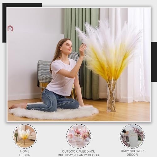 7 Pcs/45 Inches Artificial Tall Pampas Grass for Floor Vase - Long Fake Pampas Grass Branches for Office and Home Decor - Pompas Grass Gift and Boho Decor (Yellow Gold Gradient, 7) - color: Yellow Gold Gradient