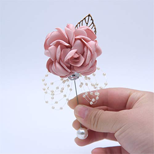 Rose Wedding Wrist Corsage and Boutonniere Set Party Prom Hand Ribbon Flower Suit Decor (Champagne Pink) - color: Champagne Pink