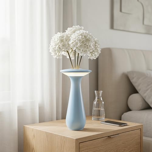 Cordless Flower Table Lamp, Rechargeable LED Vase Night Light | flower vase,small table lamp，flower table lamp，nightstand lamp - color: Blue