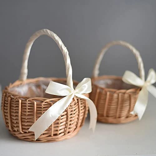 Vctitil Wicker Rattan Flower Basket,Wedding Flower Girl Basket Hand Woven Flower Basket Decoration,Candy Storage Basket Home Decoration(S,white) - color: white